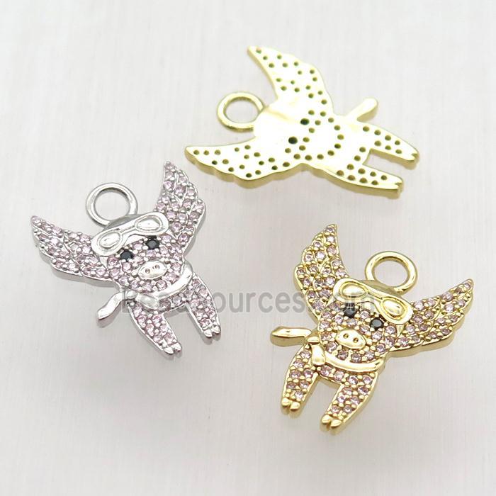 copper pig pendant paved zircon, mixed color