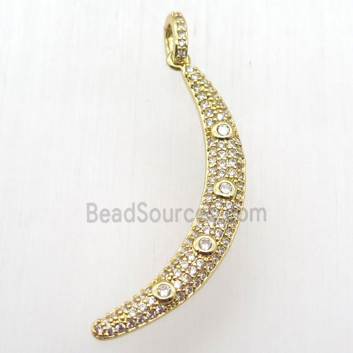copper moon pendant paved zircon, gold plated