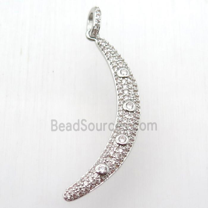 copper moon pendant paved zircon, platinum plated