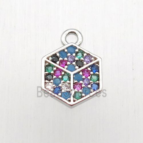 copper hexagon pendant paved zircon, platinum plated