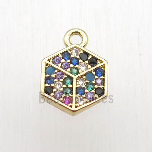 copper hexagon pendant paved zircon, gold plated