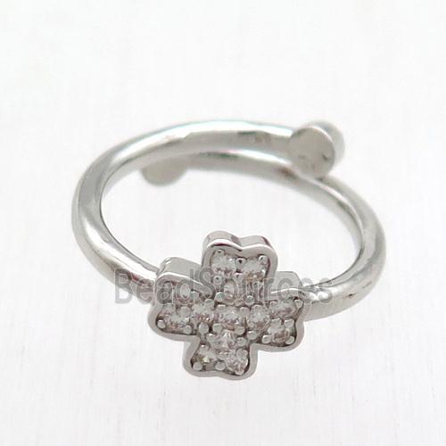 copper Ring paved zircon, resizable, cross, platinum plated