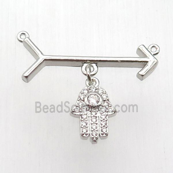 copper arrow pendant, hamsahand, platinum plated