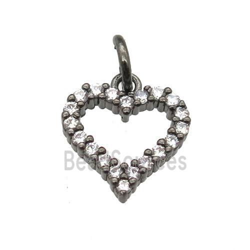 copper heart pendant paved zircon, black plated