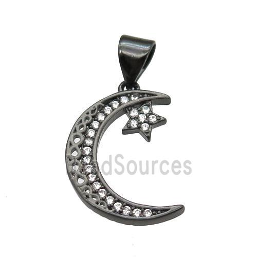 copper moon pendant pave zircon, black plated