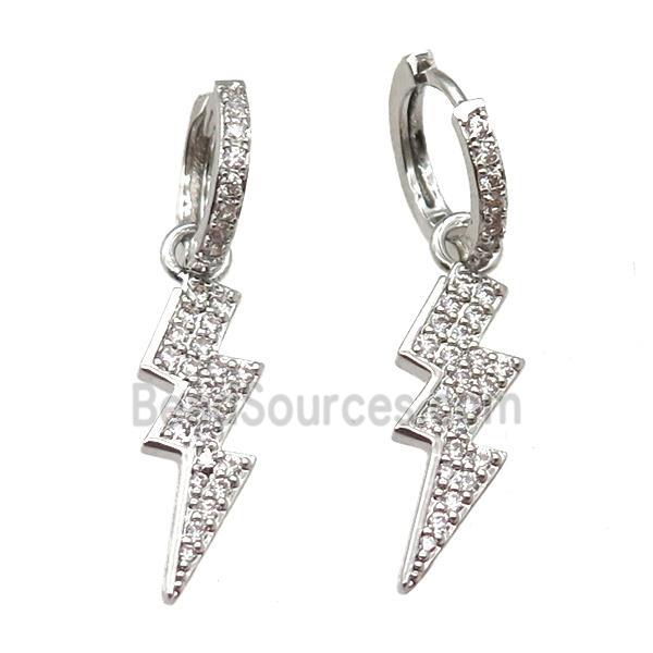 copper hoop Earring paved zircon with lightning, platinum plated