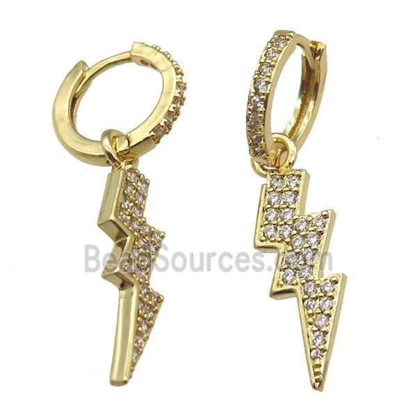 copper hoop huggie Earring paved zircon with lightning, gold plated