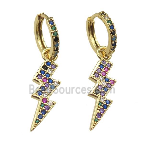 copper hoop Earring paved zircon with lightning, gold plated