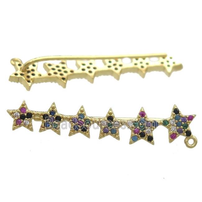 copper star brooch paved zircon, gold plated