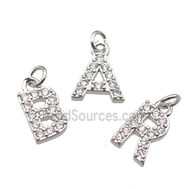 mixed copper Alphabet letter pendant paved zircon, platinum plated