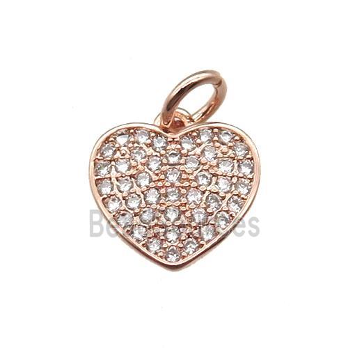 copper heart pendant paved zircon, rose gold