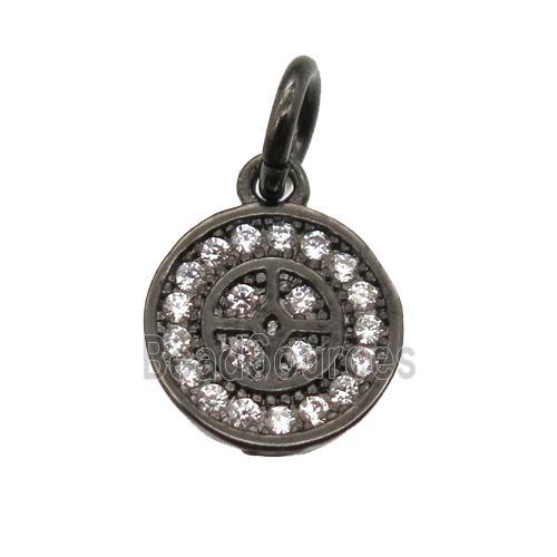 copper circle pendant paved zircon, black plated