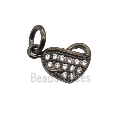 copper heart pendant paved zircon, black plated