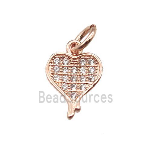 copper heart pendant paved zircon, rose gold