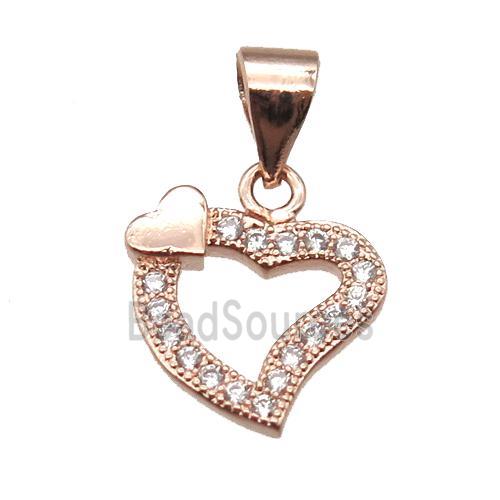 copper heart pendant paved zircon, rose gold