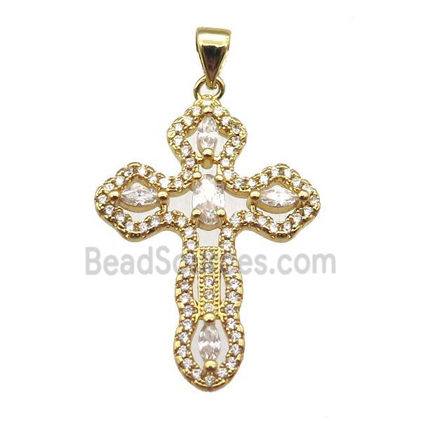 copper cross pendant paved zircon, gold plated