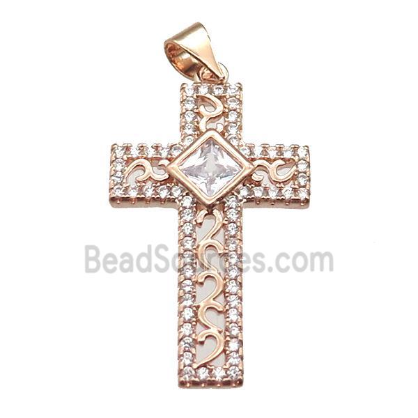 copper cross pendant paved zircon, rose gold