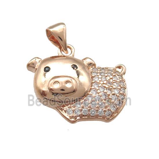 copper pig pendant paved zircon, rose gold