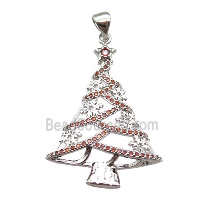 copper pendant paved zircon, Christmas Tree, platinum plated