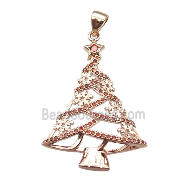 copper pendant paved zircon, Christmas Tree, rose gold