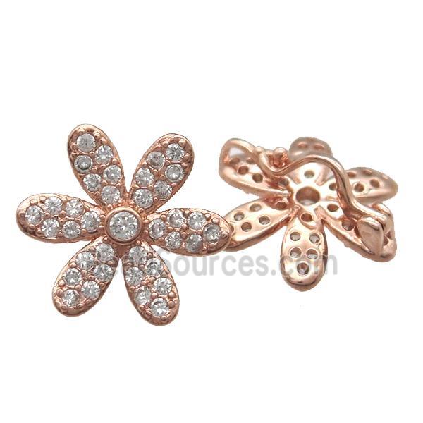 copper flower beads paved zircon, rose gold