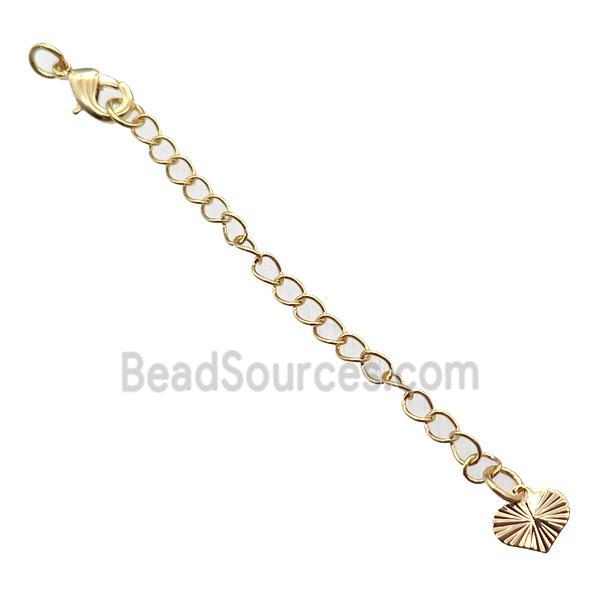 copper necklace extender, heart, gold plated