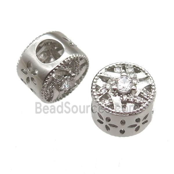 European Style copper beads paved zircon, platinum plated