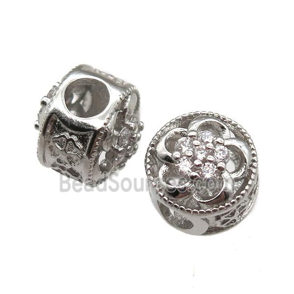 European Style copper beads paved zircon, platinum plated