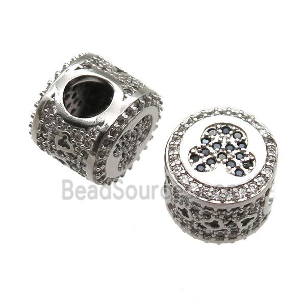 European Style copper beads paved zircon, platinum plated