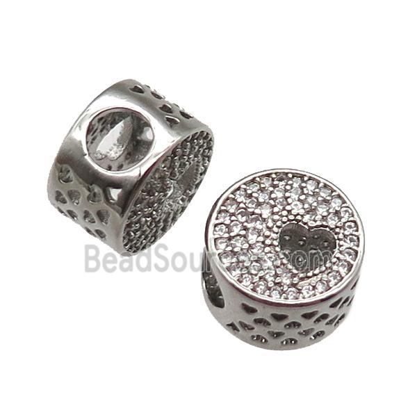 European Style copper beads paved zircon, platinum plated