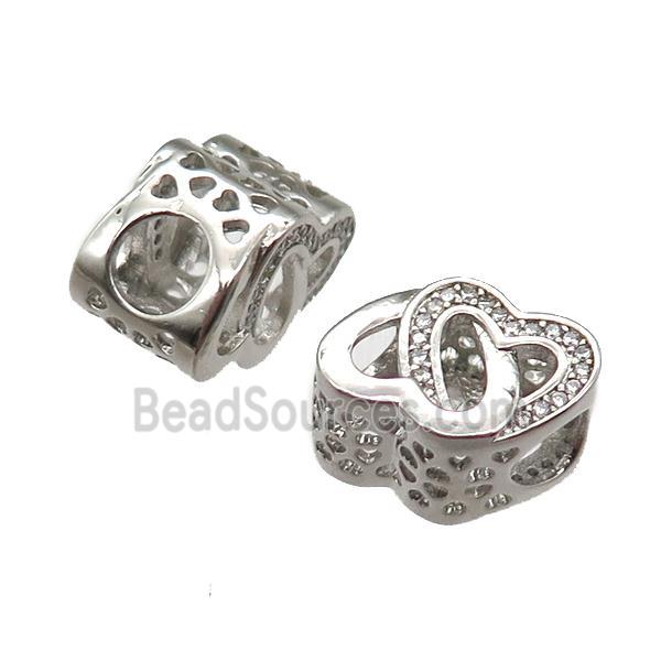 European Style copper beads paved zircon, platinum plated