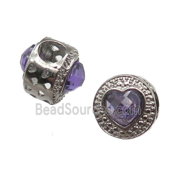 European Style copper beads paved zircon, platinum plated