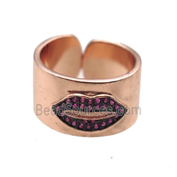 copper ring paved zircon, rose gold