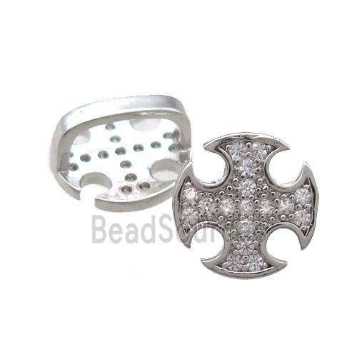 copper cross beads paved zircon, platinum plated