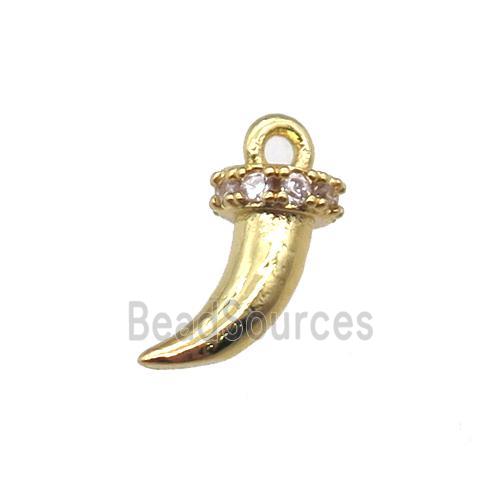 copper horn pendant paved zircon, gold plated