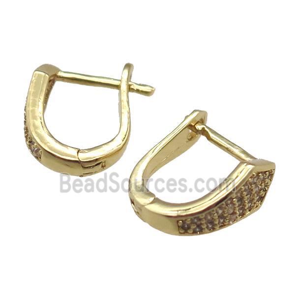 copper Latchback Earring paved zircon, gold plated