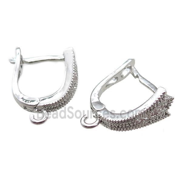 copper Latchback Earring paved zircon, platinum plated