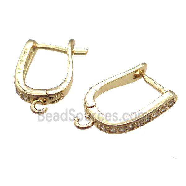 copper Latchback Earring paved zircon, gold plated