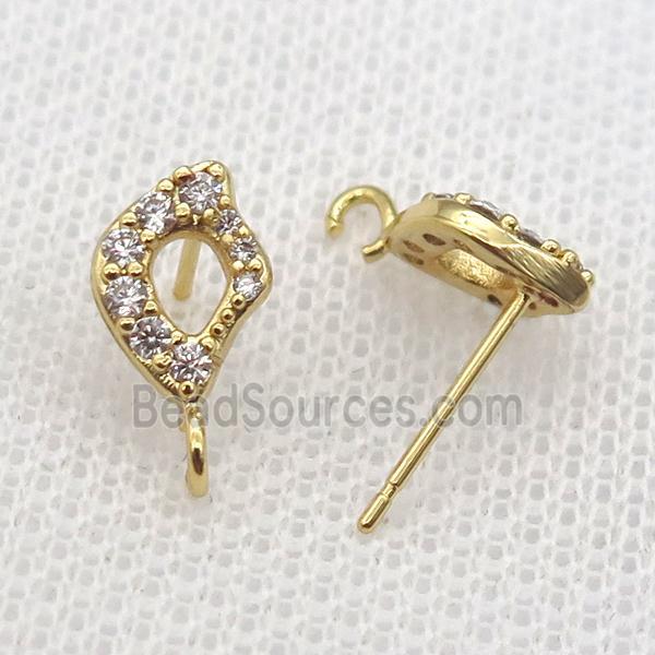 copper Studs Earring paved zircon, gold plated