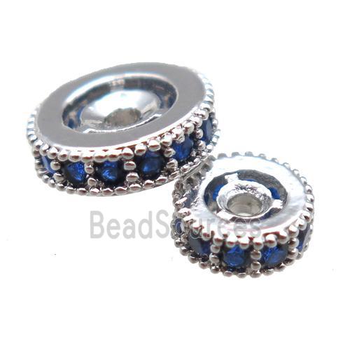 copper spacer beads paved zircon, heishi, platinum plated