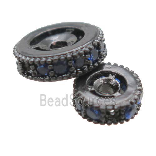 copper spacer beads paved zircon, heishi, black plated