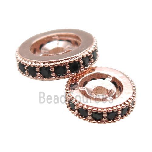 copper spacer beads paved zircon, heishi, rose gold