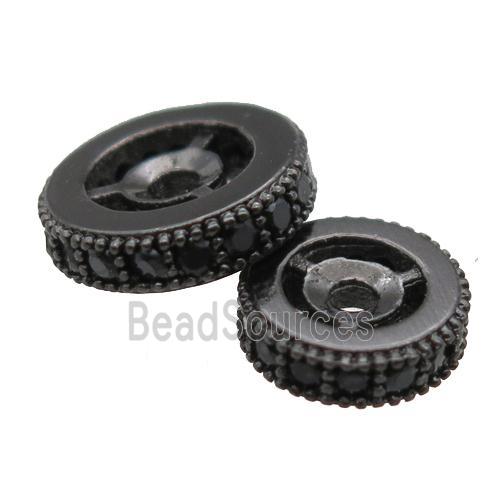 copper spacer beads paved zircon, heishi, black plated