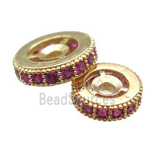 copper spacer beads paved zircon, heishi, gold plated