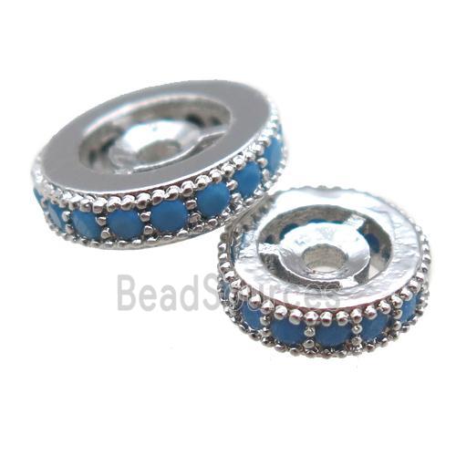 copper spacer beads paved zircon, heishi, truq, platinum plated