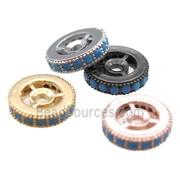 copper spacer beads paved zircon, heishi, mixed color