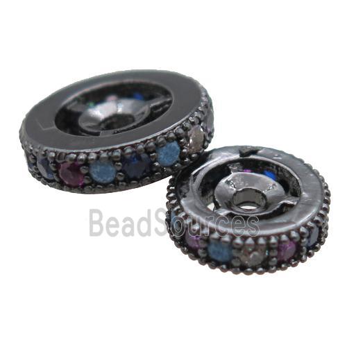 copper spacer beads paved zircon, heishi, black plated