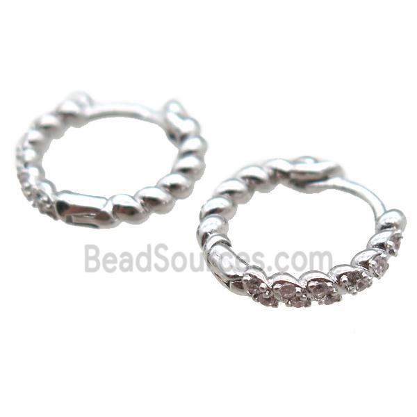 copper huggie Hoop Earrings paved zircon, platinum plated