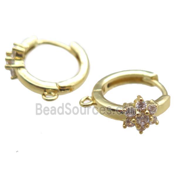 copper huggie Hoop Earrings paved zircon, gold plated