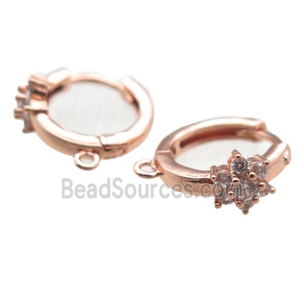 copper Hoop Earrings paved zircon, rose gold